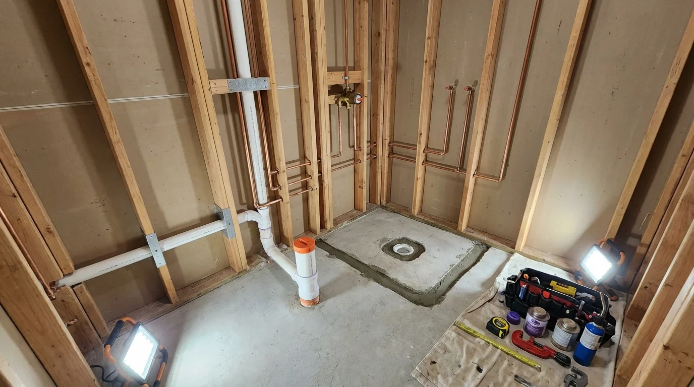 Bathroom rough-in plumbing during remodel by Johns Plumbing LLC in Baxley