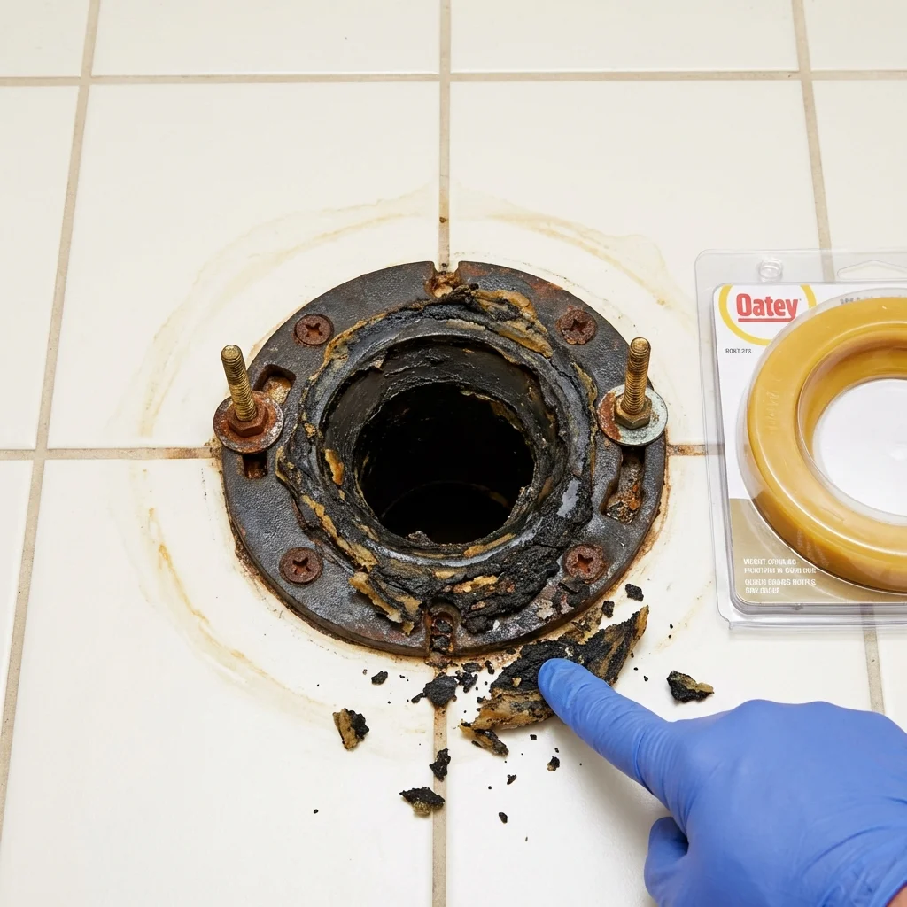 Failed wax ring showing water seepage at the base of a toilet in a Baxley, GA home